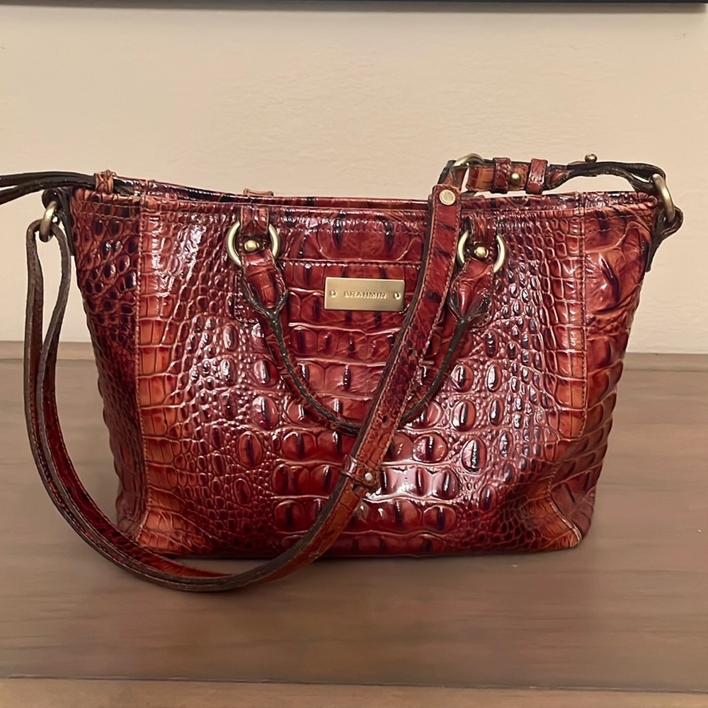 Brahmin Brown Crocodile Embossed Shoulder Bag